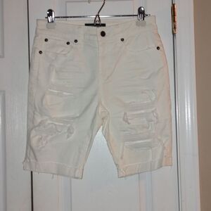 Aeropostale Distressed White jean denim  Slim Cuffed Shorts  Sz 28 NWOT